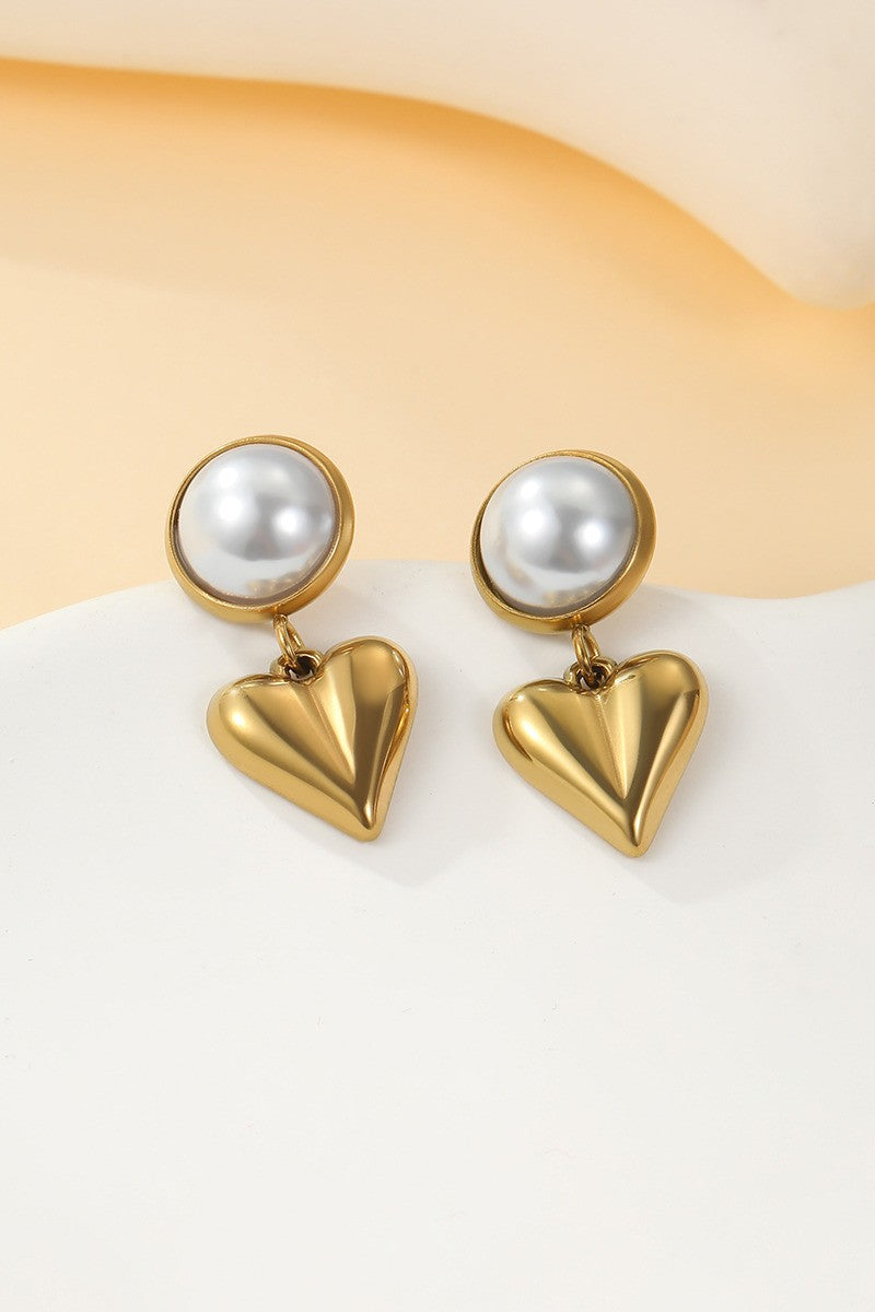 Heart & Pearl Drop Earrings