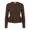 Long Sleeve Peplum Sweater Cardigan Brown