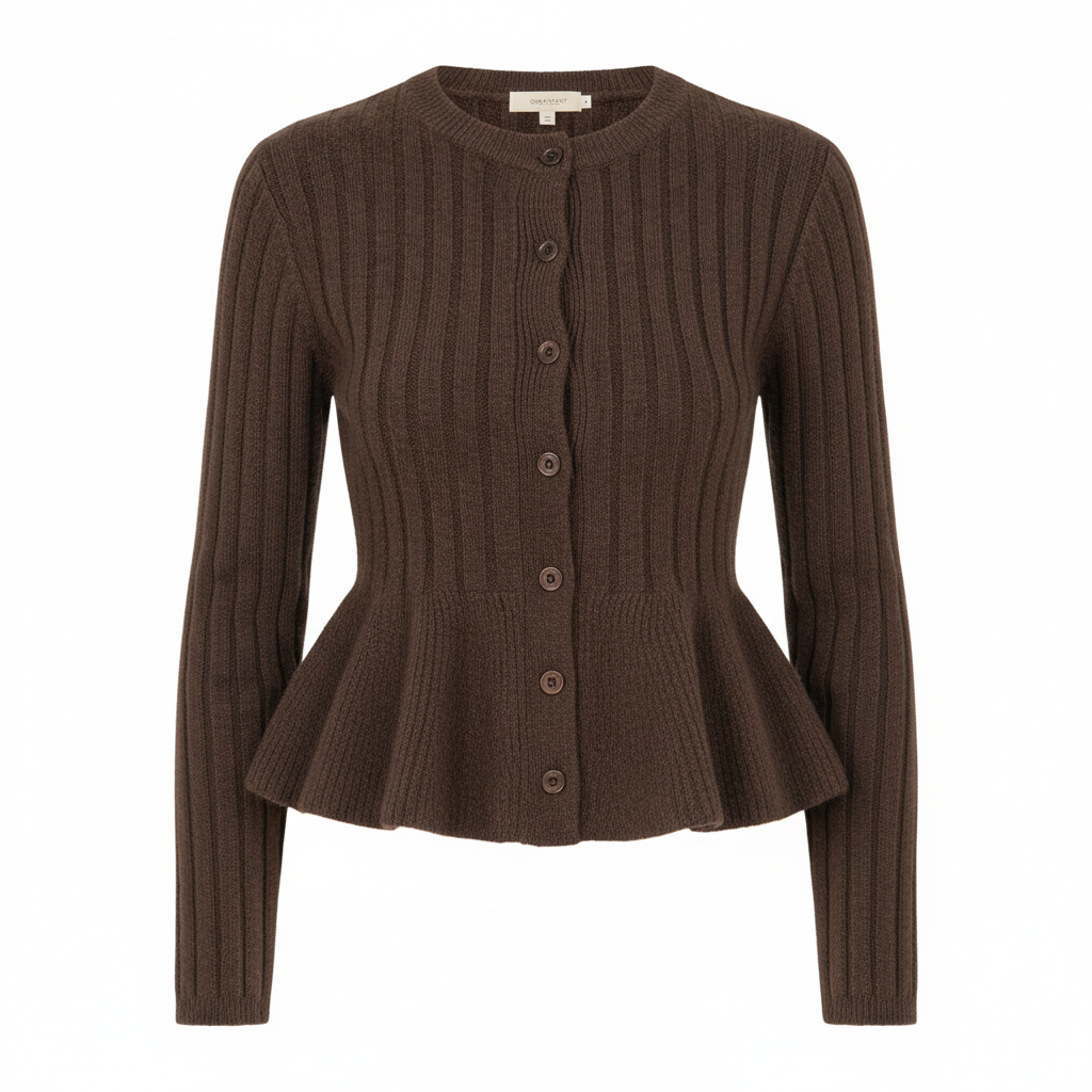 Long Sleeve Peplum Sweater Cardigan Brown