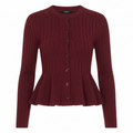Long Sleeve Peplum Sweater Cardigan Burgundy