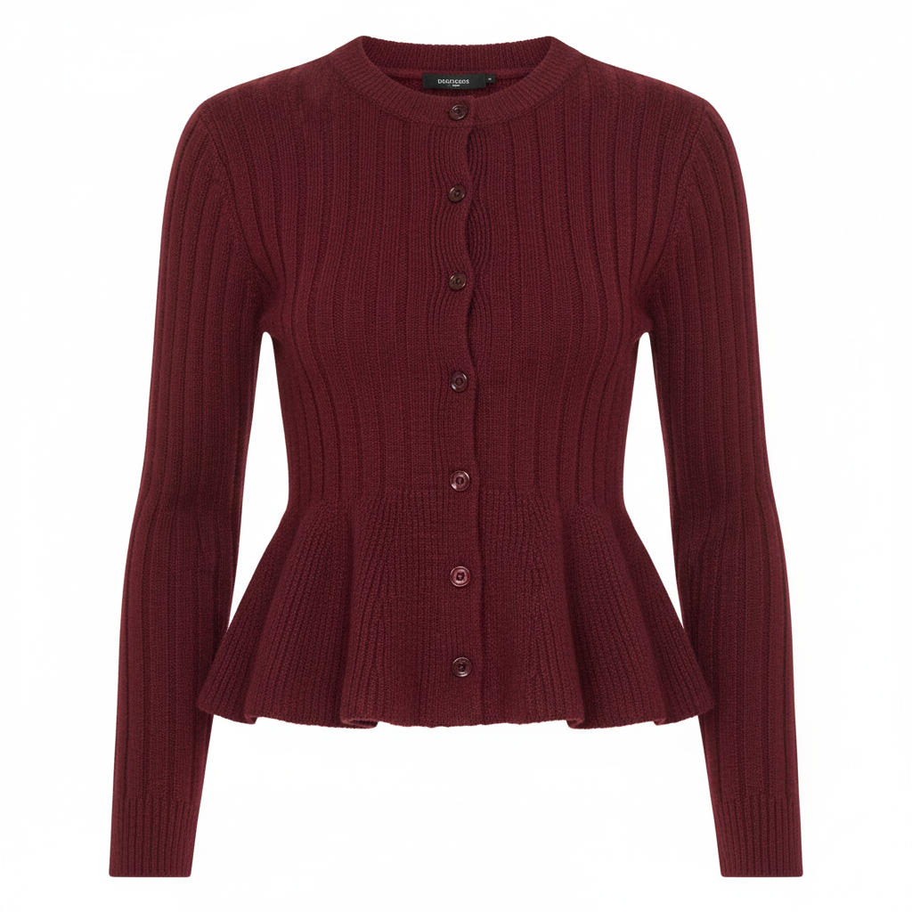 Long Sleeve Peplum Sweater Cardigan Burgundy